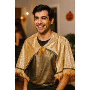 Wishcraft Cape L/ XL Cream Velvet Feather Trim Shawl Festival‎ Party Bohemian